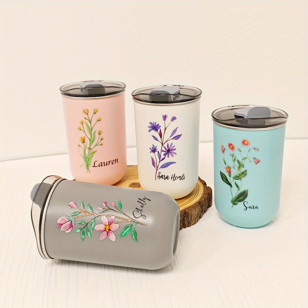 Custom Birth Flower Stainless  - Coffee Tea Name review and price